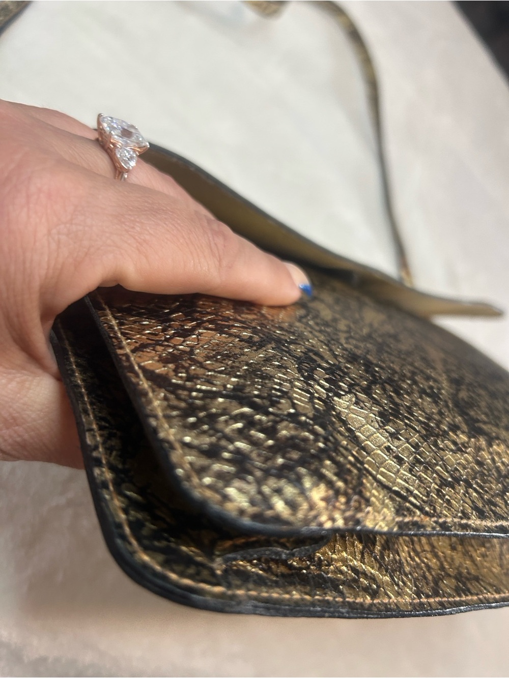 Furla Vintage leather Metallic Gold and Black Patterned Clutch/ Crossbody - Picture 5 of 16